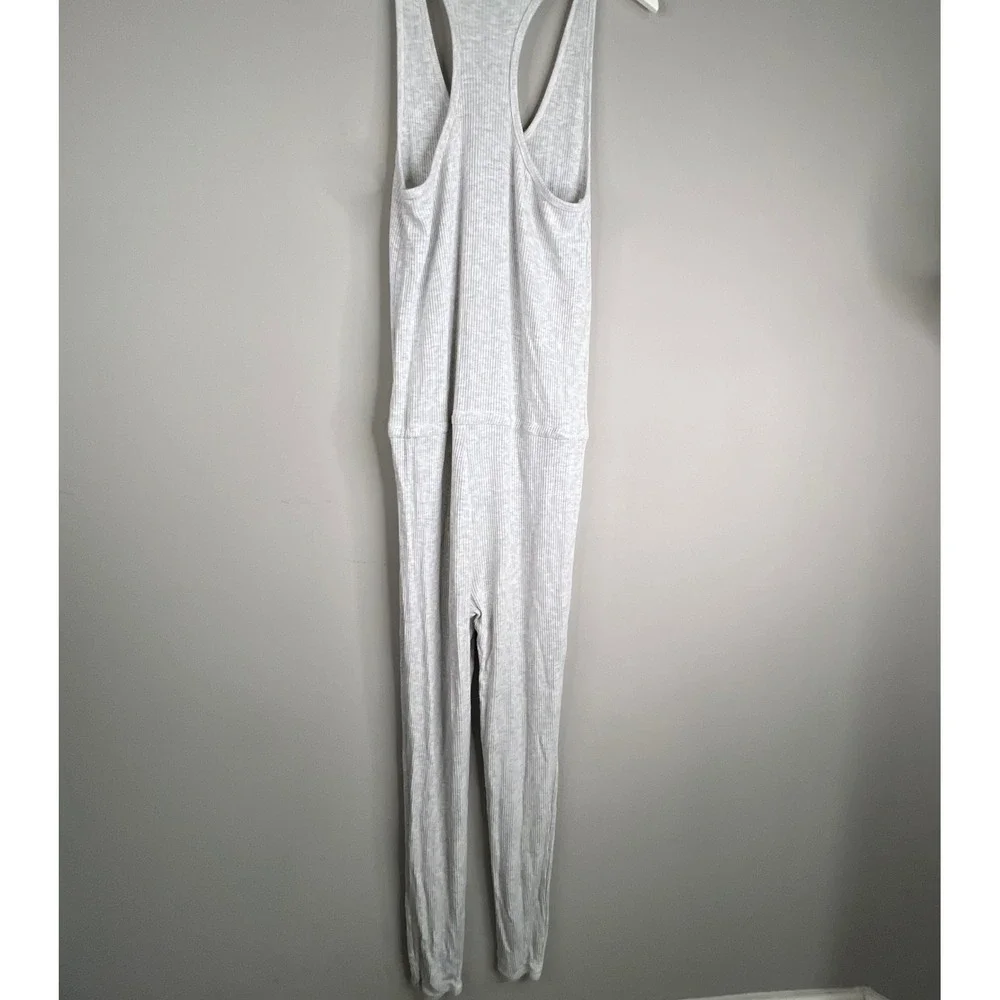 Spiritual Gangster Gray Ribbed Jogger Jumpsuit Lounge Tie Waist Pockets